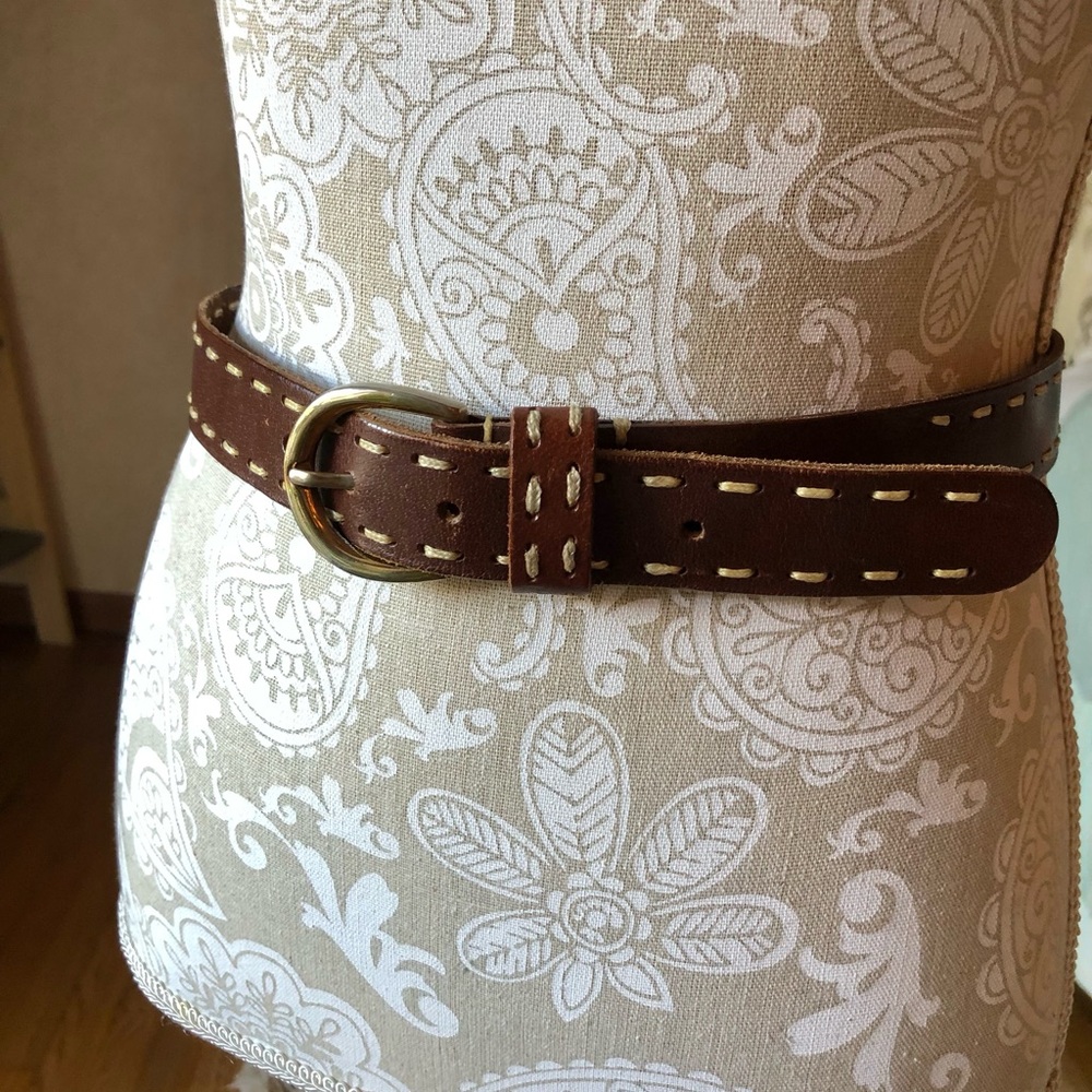 Brown Leather Belt with Stitch Detailing